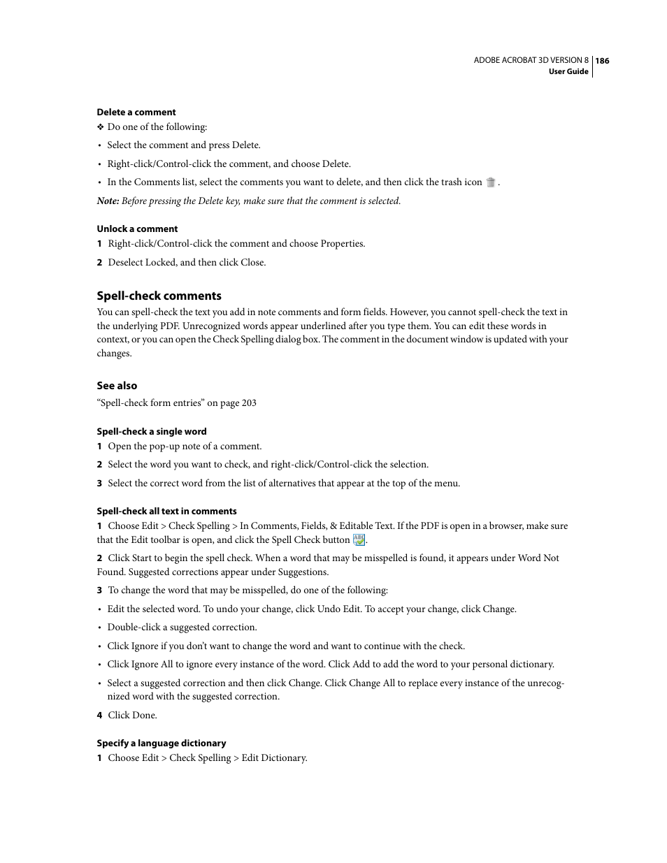Spell-check comments | Adobe Acrobat 8 3D User Manual | Page 193 / 600