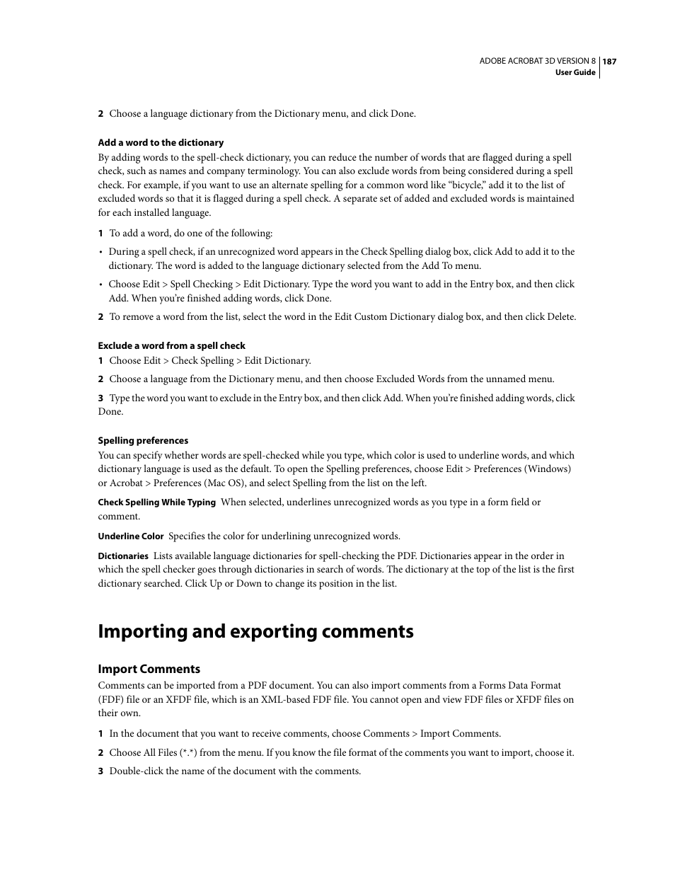 Importing and exporting comments, Import comments | Adobe Acrobat 8 3D User Manual | Page 194 / 600