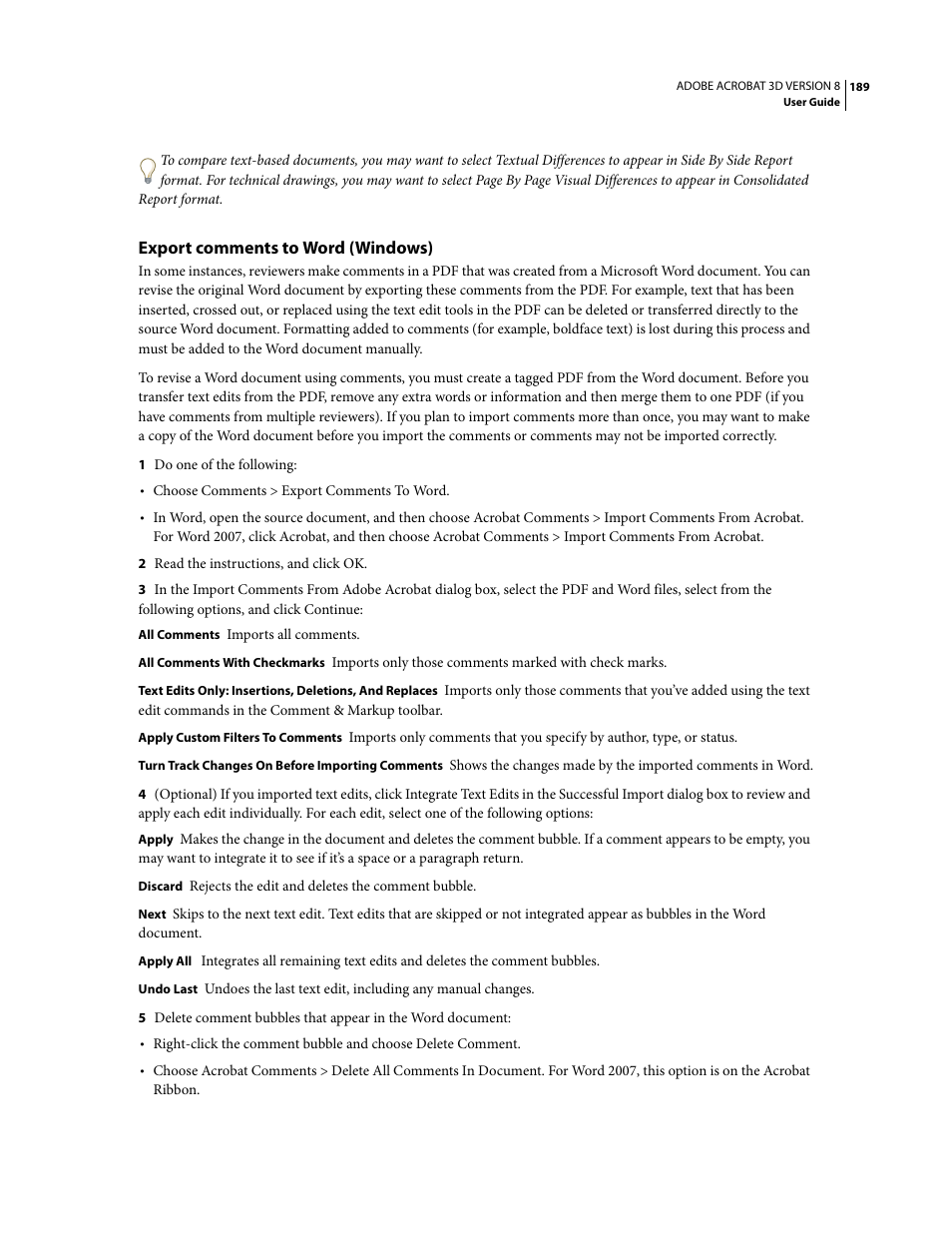 Export comments to word (windows) | Adobe Acrobat 8 3D User Manual | Page 196 / 600