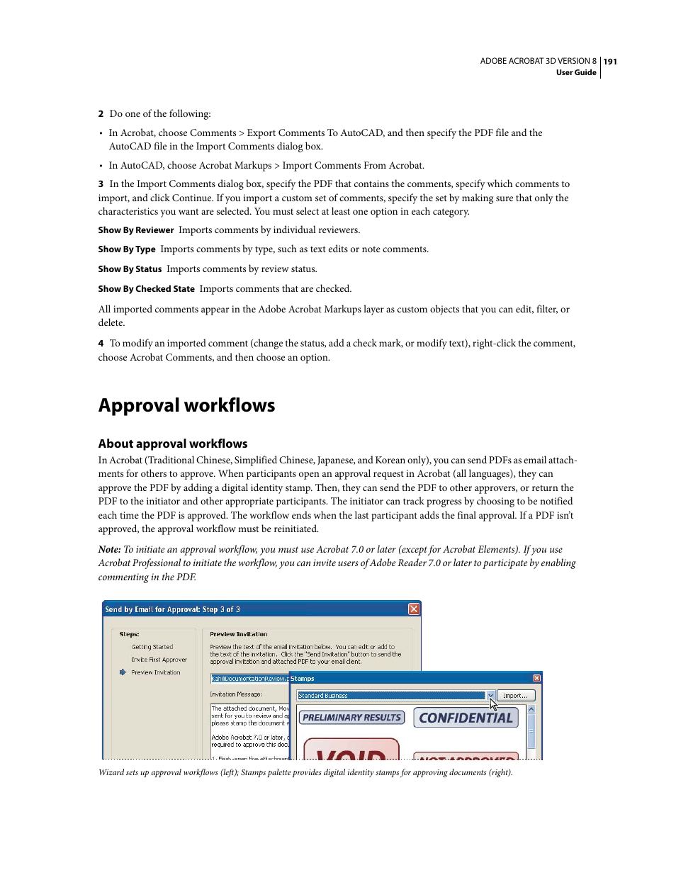 Approval workflows, About approval workflows | Adobe Acrobat 8 3D User Manual | Page 198 / 600