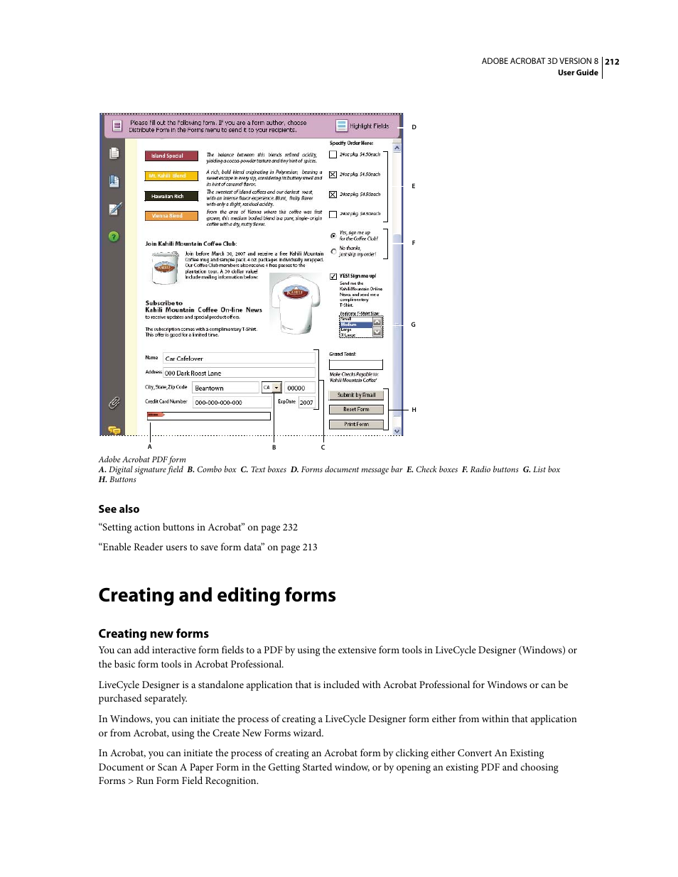 Creating and editing forms, Creating new forms | Adobe Acrobat 8 3D User Manual | Page 219 / 600