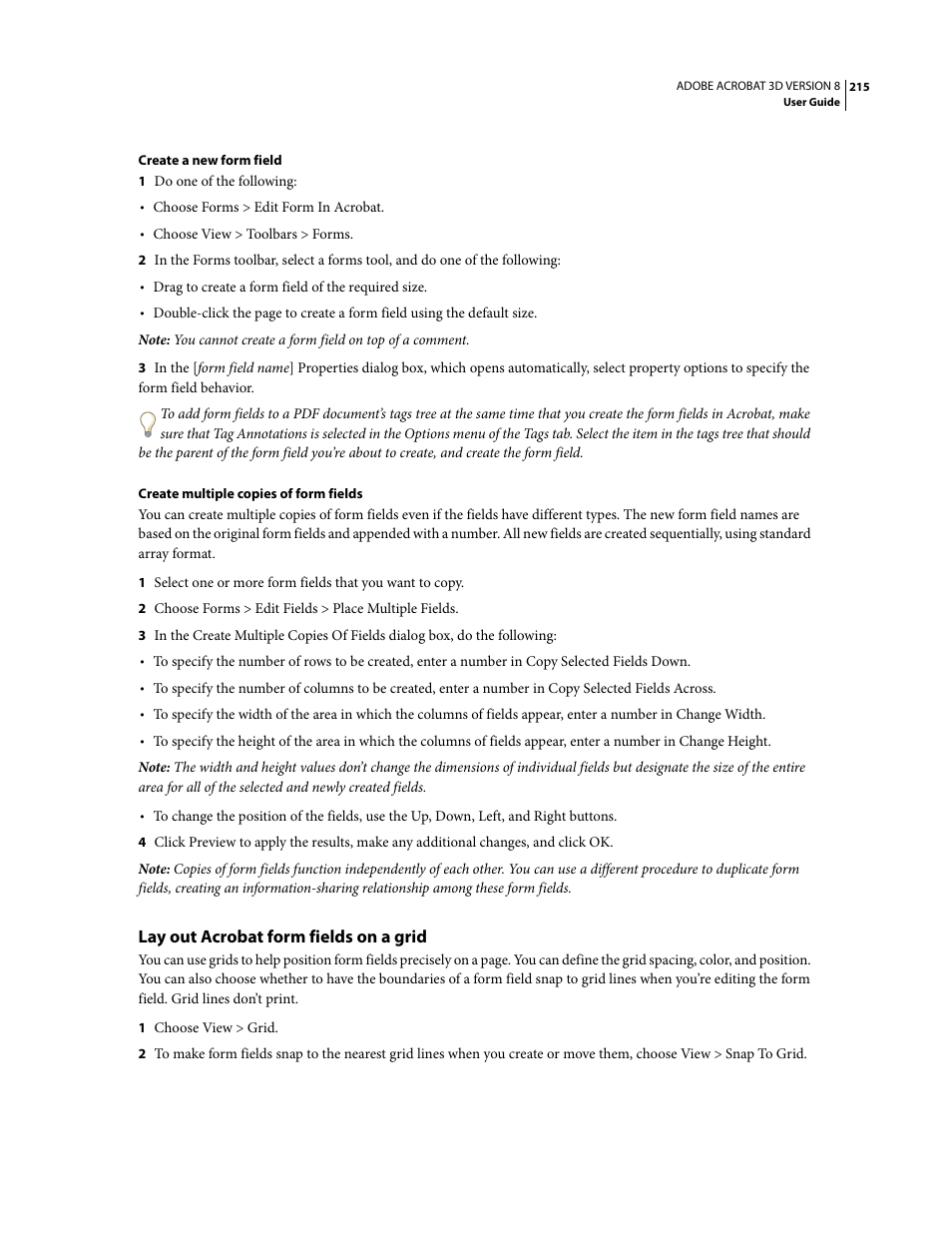 Lay out acrobat form fields on a grid | Adobe Acrobat 8 3D User Manual | Page 222 / 600