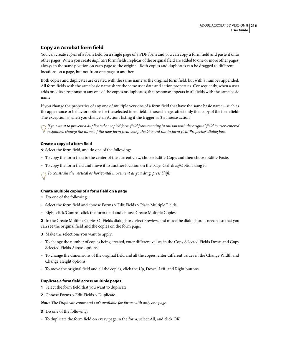 Copy an acrobat form field | Adobe Acrobat 8 3D User Manual | Page 223 / 600
