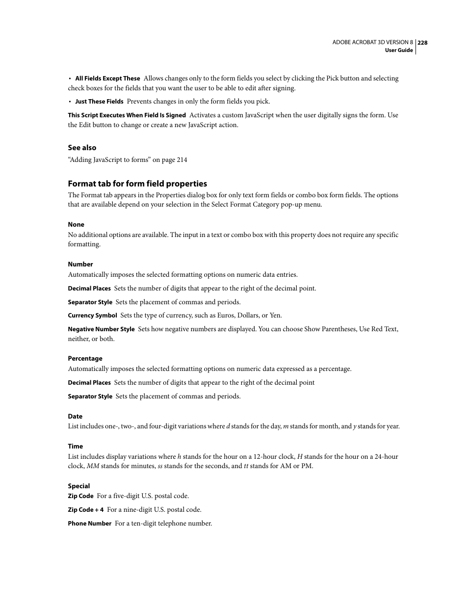 Format tab for form field properties | Adobe Acrobat 8 3D User Manual | Page 235 / 600