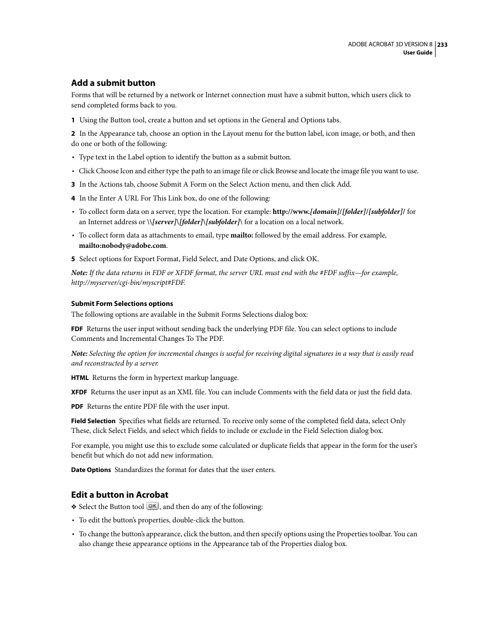 Add a submit button, Edit a button in acrobat | Adobe Acrobat 8 3D User Manual | Page 240 / 600