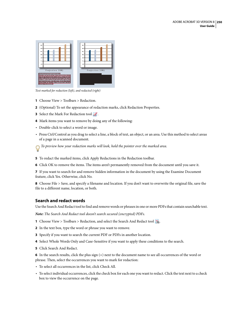 Search and redact words | Adobe Acrobat 8 3D User Manual | Page 257 / 600