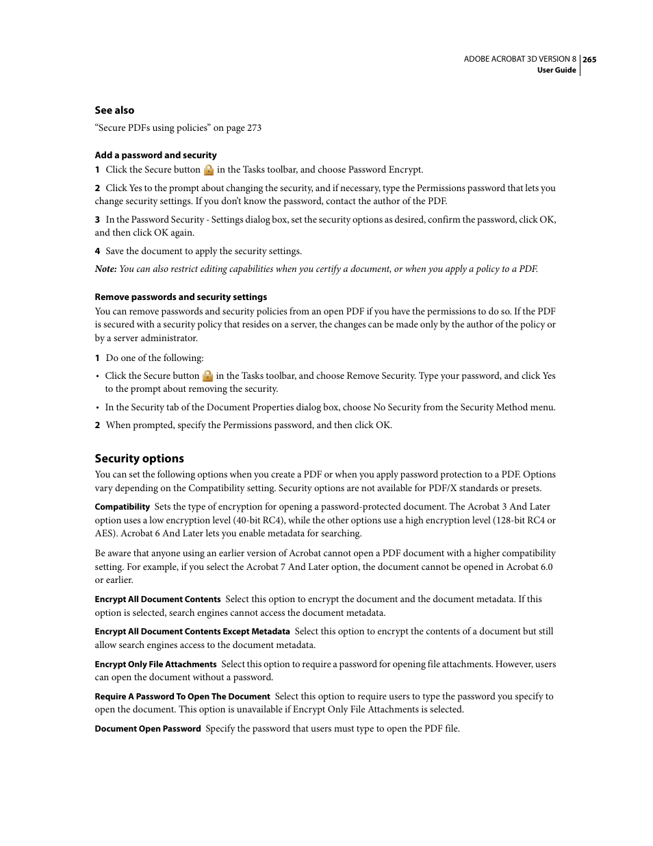 Security options | Adobe Acrobat 8 3D User Manual | Page 272 / 600