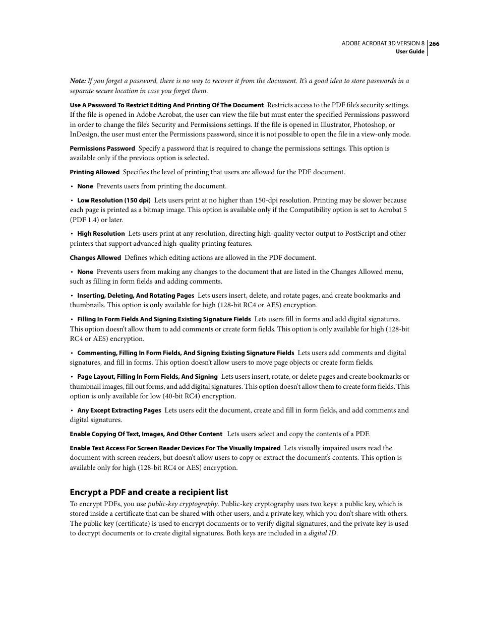Encrypt a pdf and create a recipient list | Adobe Acrobat 8 3D User Manual | Page 273 / 600