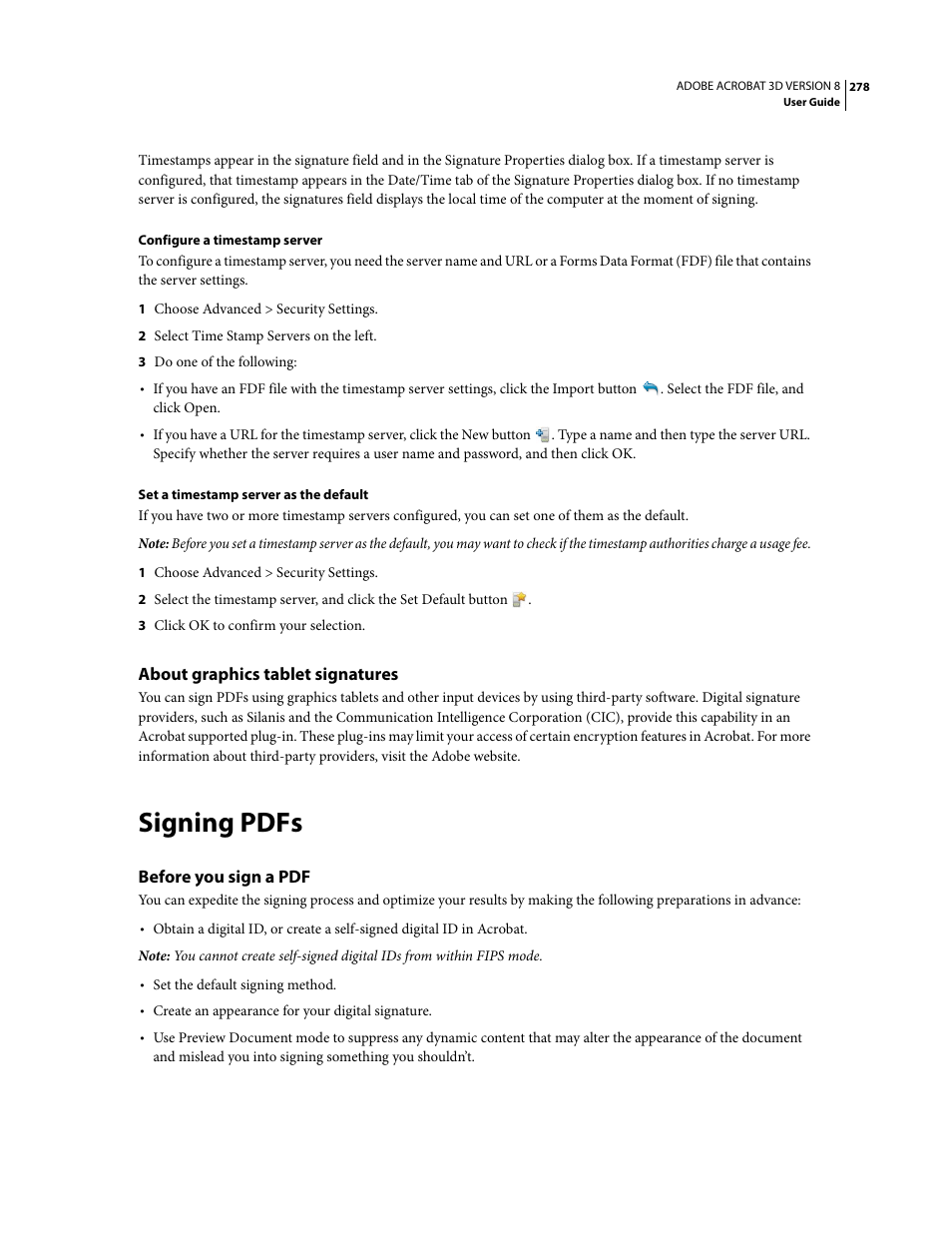 About graphics tablet signatures, Signing pdfs, Before you sign a pdf | Adobe Acrobat 8 3D User Manual | Page 285 / 600
