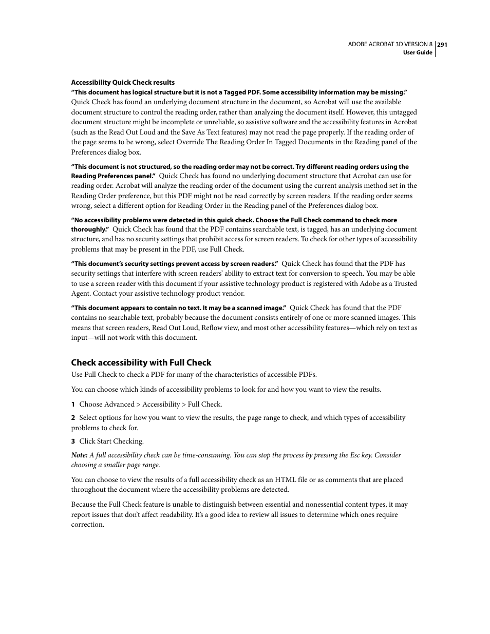 Check accessibility with full check | Adobe Acrobat 8 3D User Manual | Page 298 / 600