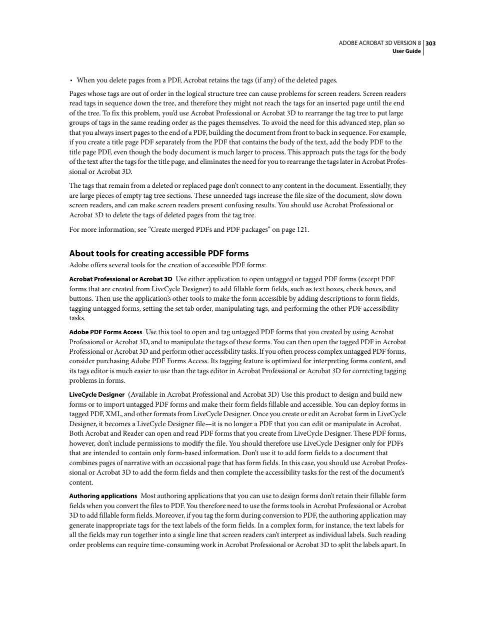 About tools for creating accessible pdf forms | Adobe Acrobat 8 3D User Manual | Page 310 / 600