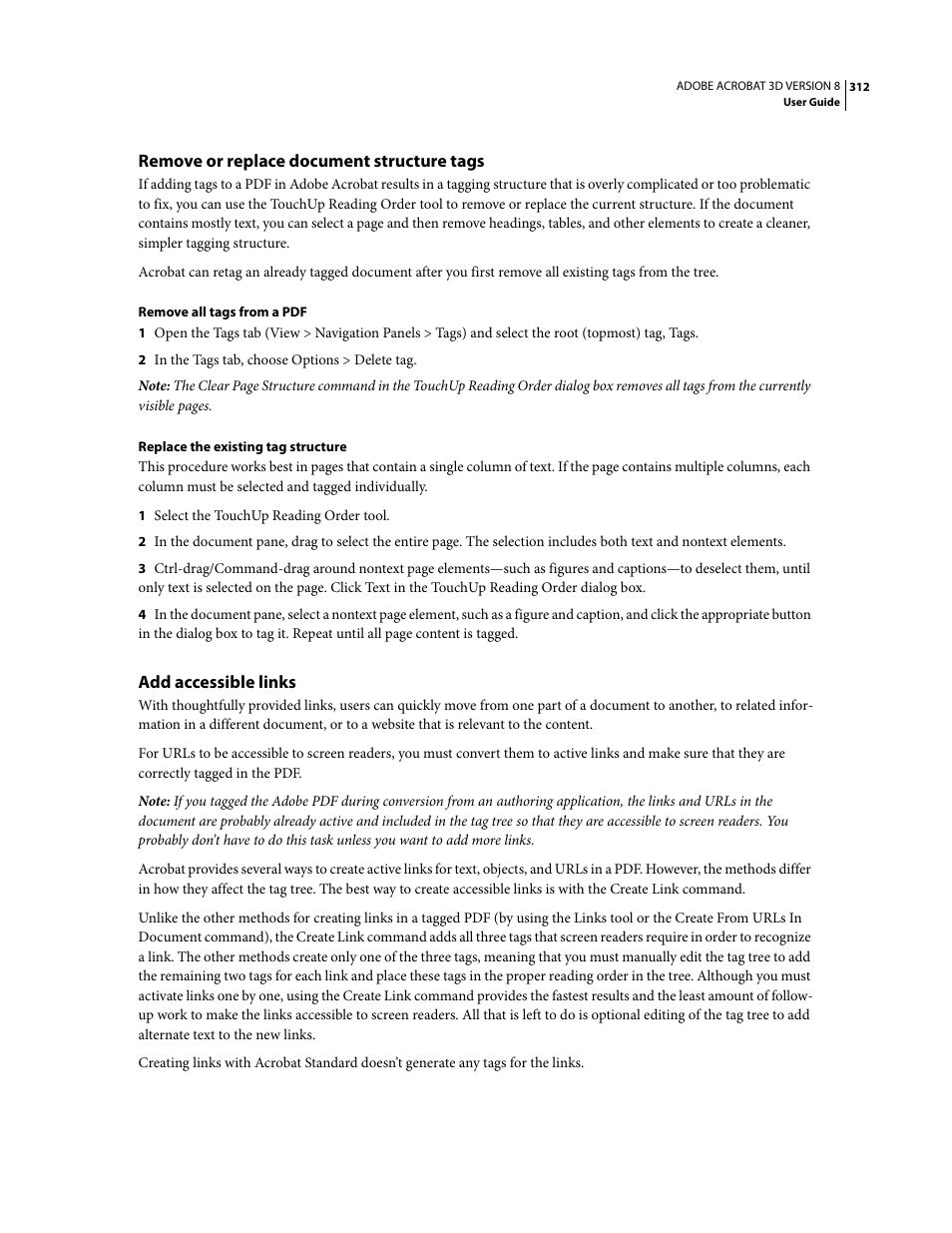 Remove or replace document structure tags, Add accessible links | Adobe Acrobat 8 3D User Manual | Page 319 / 600