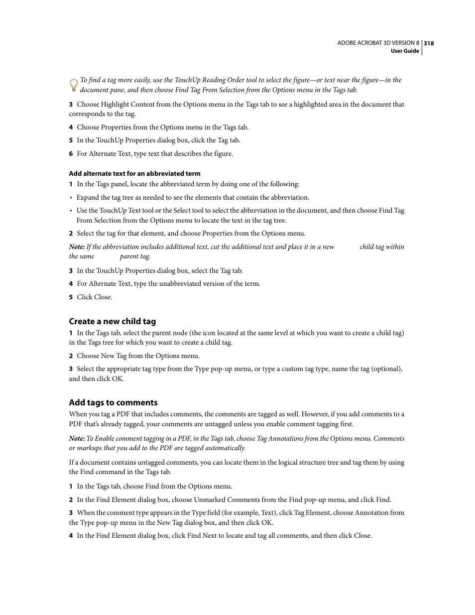 Create a new child tag, Add tags to comments | Adobe Acrobat 8 3D User Manual | Page 325 / 600
