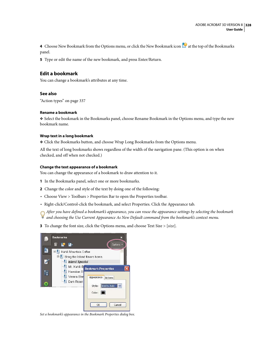 Edit a bookmark | Adobe Acrobat 8 3D User Manual | Page 335 / 600