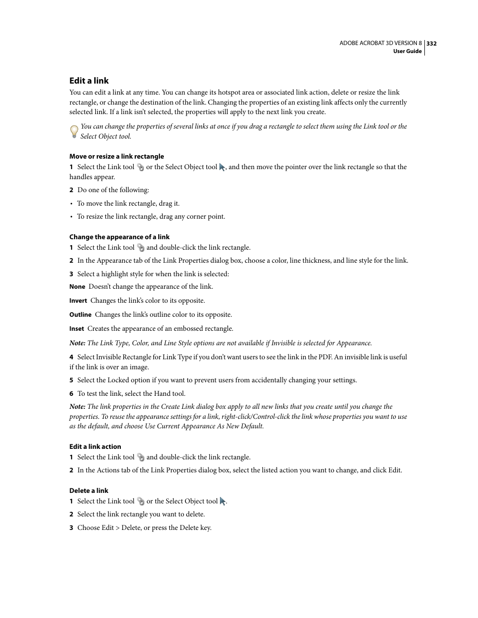 Edit a link | Adobe Acrobat 8 3D User Manual | Page 339 / 600