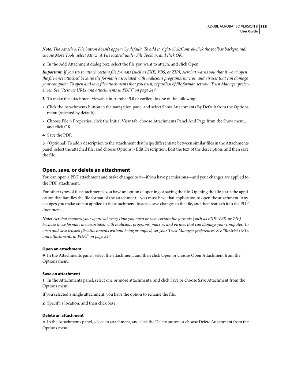 Open, save, or delete an attachment | Adobe Acrobat 8 3D User Manual | Page 342 / 600