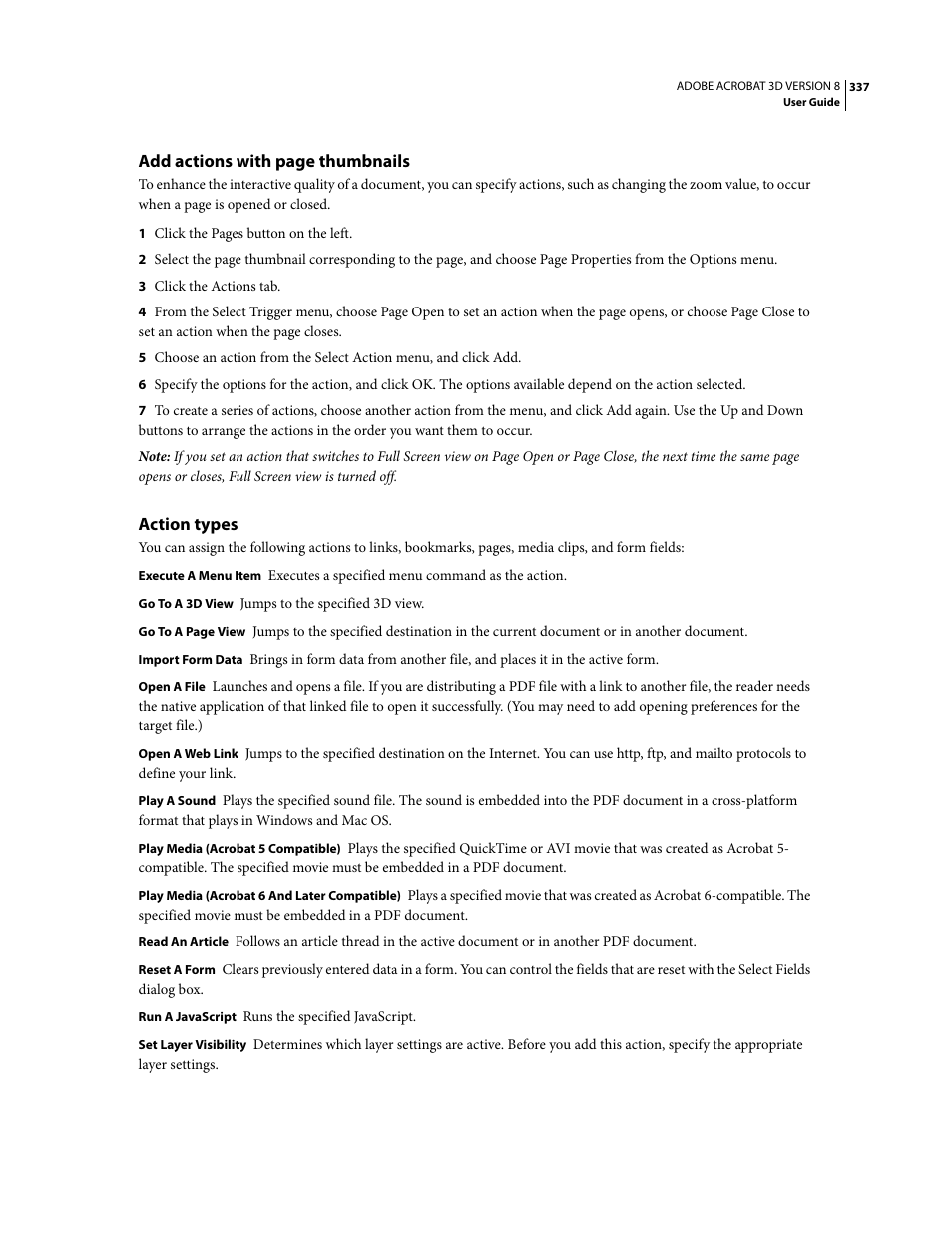 Action types | Adobe Acrobat 8 3D User Manual | Page 344 / 600