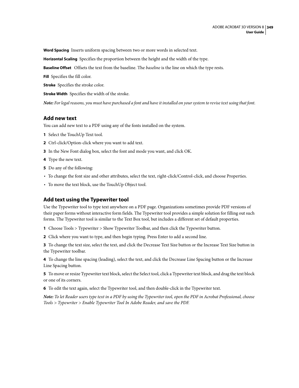 Add new text, Add text using the typewriter tool | Adobe Acrobat 8 3D User Manual | Page 356 / 600