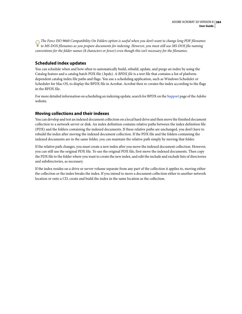 Scheduled index updates, Moving collections and their indexes | Adobe Acrobat 8 3D User Manual | Page 391 / 600