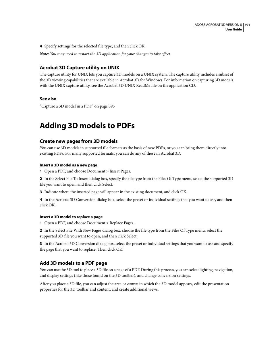 Acrobat 3d capture utility on unix, Adding 3d models to pdfs | Adobe Acrobat 8 3D User Manual | Page 404 / 600