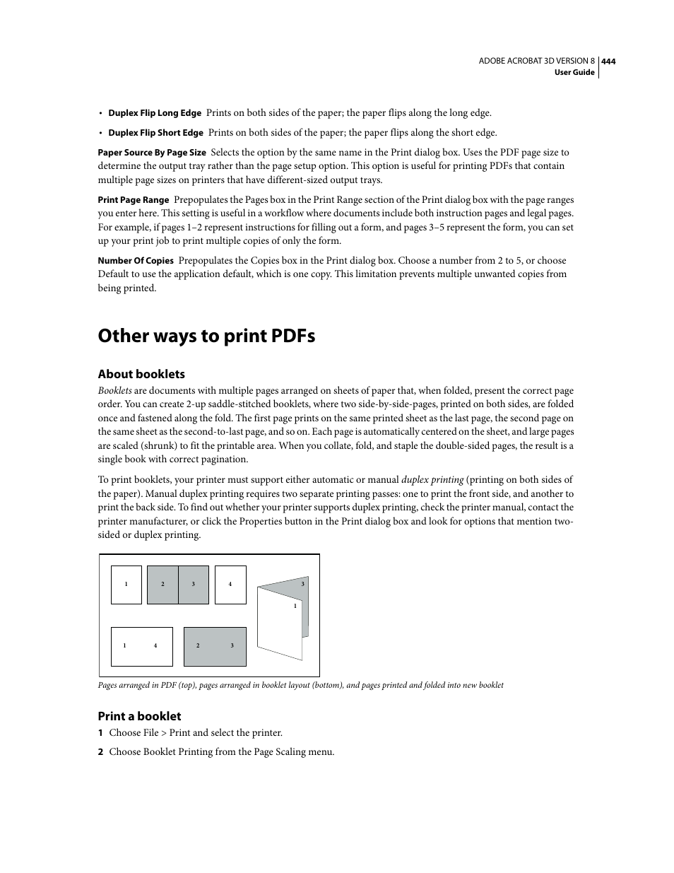 Other ways to print pdfs, About booklets, Print a booklet | Adobe Acrobat 8 3D User Manual | Page 451 / 600