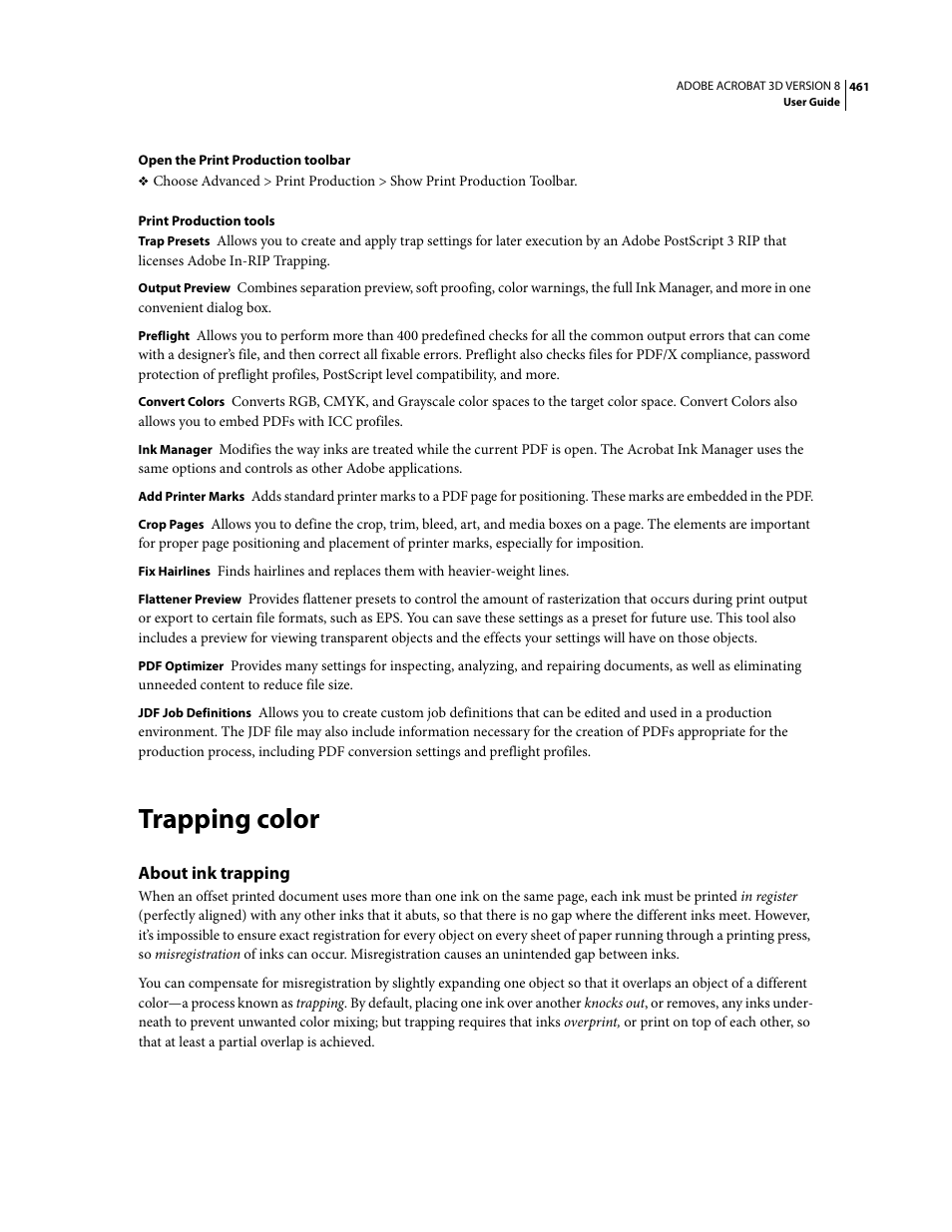Trapping color, About ink trapping | Adobe Acrobat 8 3D User Manual | Page 468 / 600