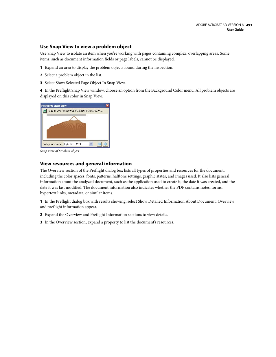 Use snap view to view a problem object, View resources and general information | Adobe Acrobat 8 3D User Manual | Page 500 / 600