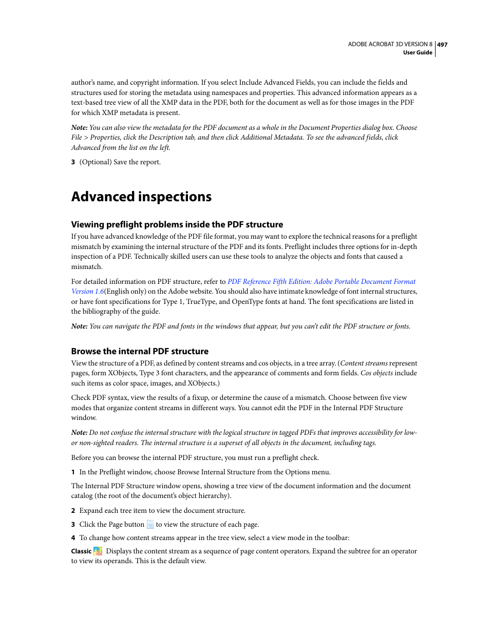 Advanced inspections, Browse the internal pdf structure | Adobe Acrobat 8 3D User Manual | Page 504 / 600