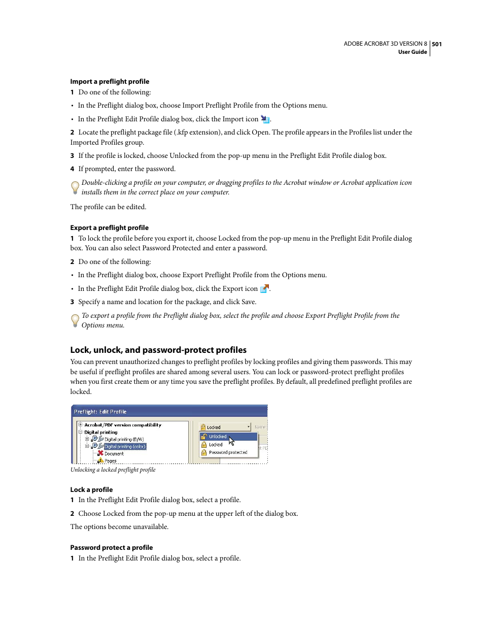 Lock, unlock, and password-protect profiles | Adobe Acrobat 8 3D User Manual | Page 508 / 600