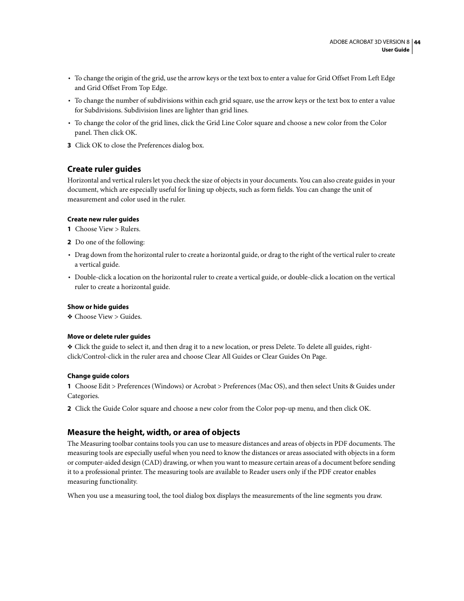 Create ruler guides, Measure the height, width, or area of objects | Adobe Acrobat 8 3D User Manual | Page 51 / 600