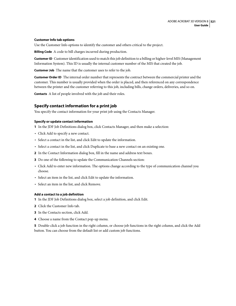 Specify contact information for a print job | Adobe Acrobat 8 3D User Manual | Page 528 / 600