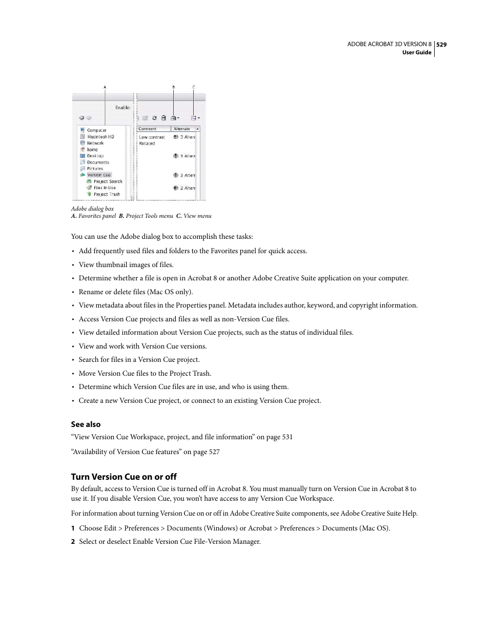 Turn version cue on or off | Adobe Acrobat 8 3D User Manual | Page 536 / 600