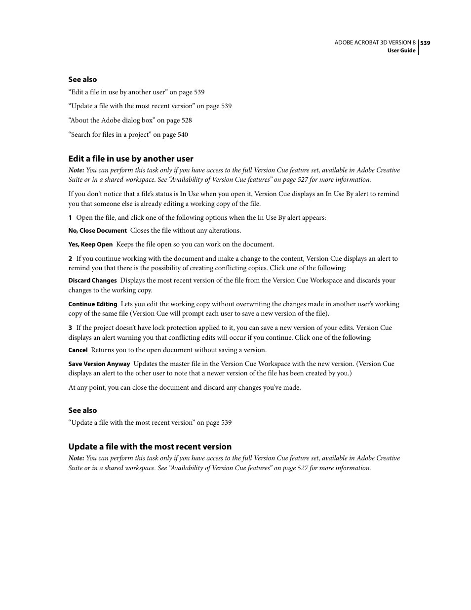 Edit a file in use by another user, Update a file with the most recent version | Adobe Acrobat 8 3D User Manual | Page 546 / 600