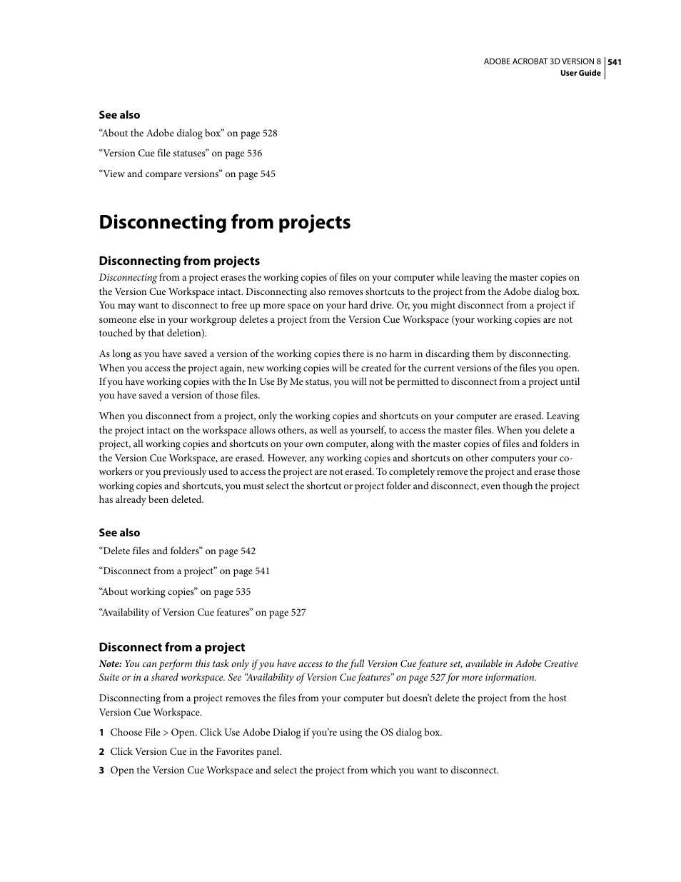 Disconnecting from projects, Disconnect from a project | Adobe Acrobat 8 3D User Manual | Page 548 / 600