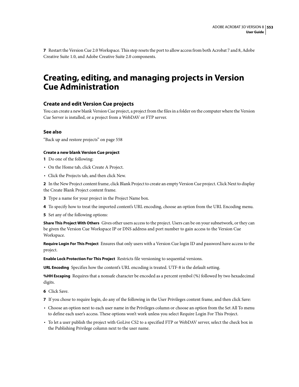 Create and edit version cue projects | Adobe Acrobat 8 3D User Manual | Page 560 / 600