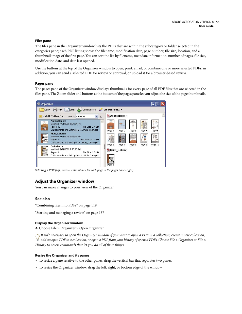 Adjust the organizer window | Adobe Acrobat 8 3D User Manual | Page 57 / 600