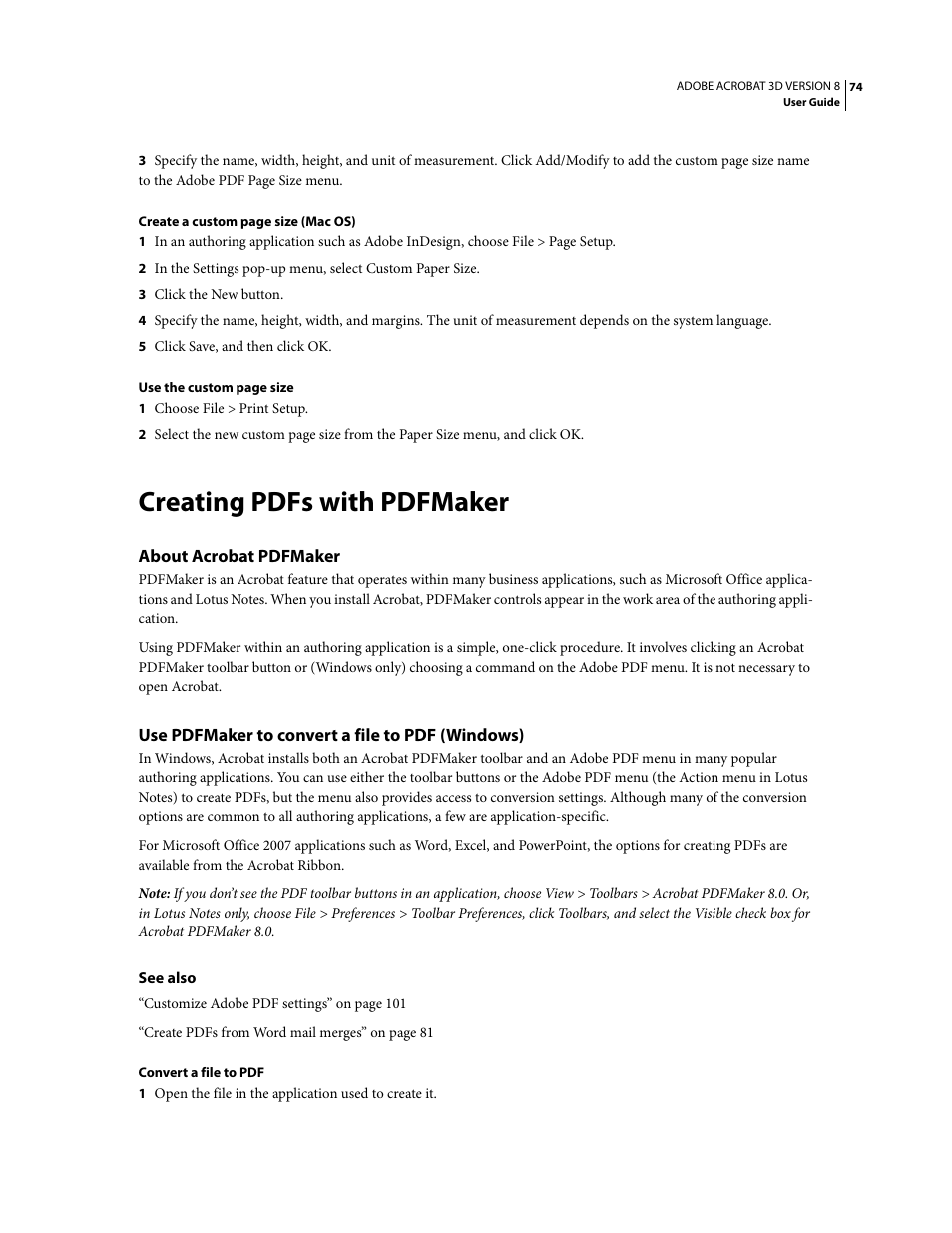 Creating pdfs with pdfmaker, About acrobat pdfmaker, Use pdfmaker to convert a file to pdf (windows) | Adobe Acrobat 8 3D User Manual | Page 81 / 600