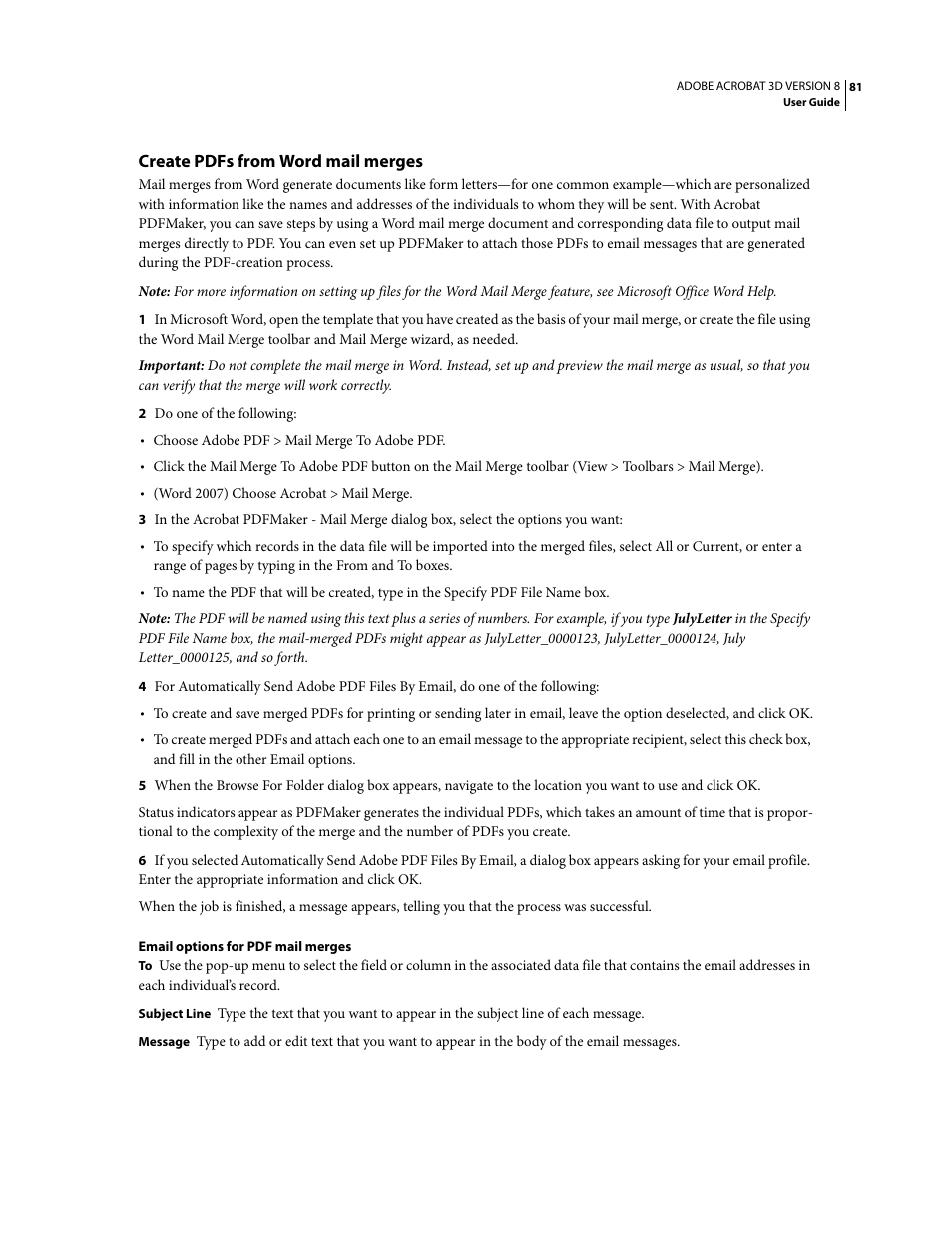 Create pdfs from word mail merges | Adobe Acrobat 8 3D User Manual | Page 88 / 600