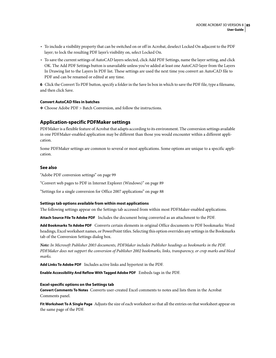 Application-specific pdfmaker settings | Adobe Acrobat 8 3D User Manual | Page 92 / 600
