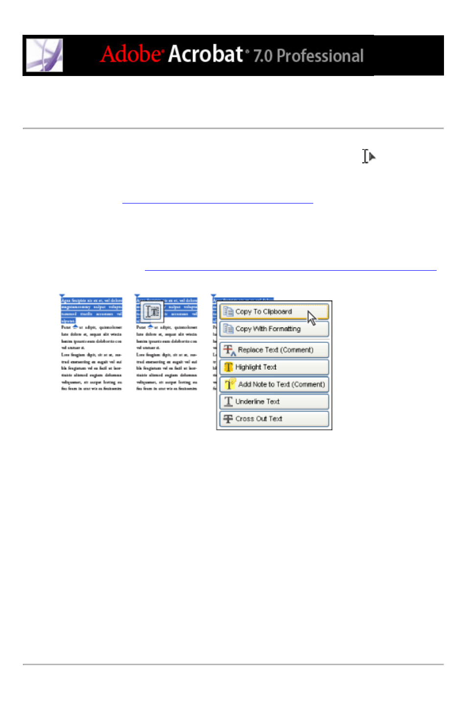 Text, tables, and images, Text, tables, and images, selecting and copying | Adobe Acrobat 7 Professional User Manual | Page 22 / 793