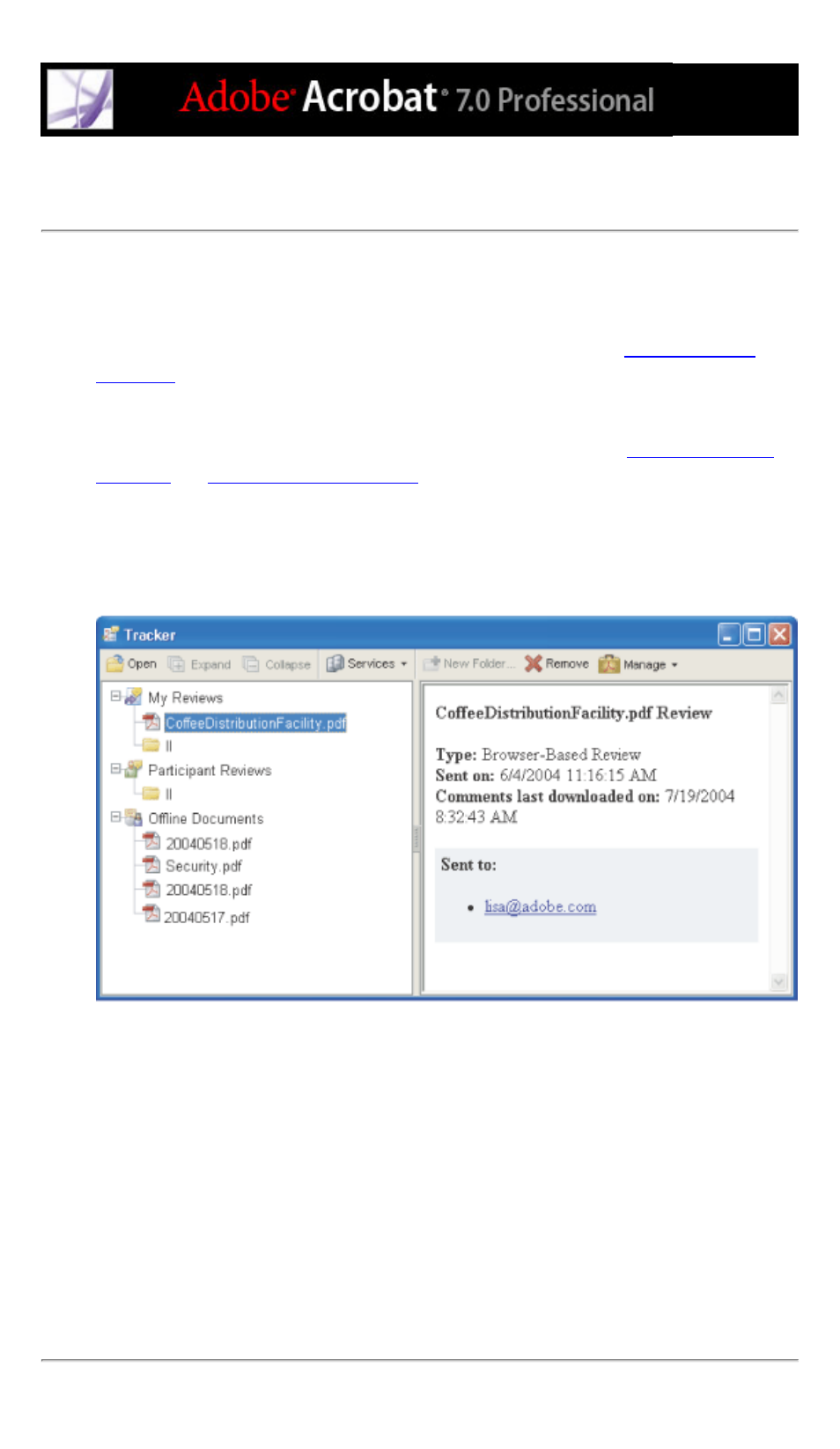 Managing reviews using the tracker, News feeds, subscribing using the tracker, Rss services, accessing with the tracker | Adobe Acrobat 7 Professional User Manual | Page 250 / 793