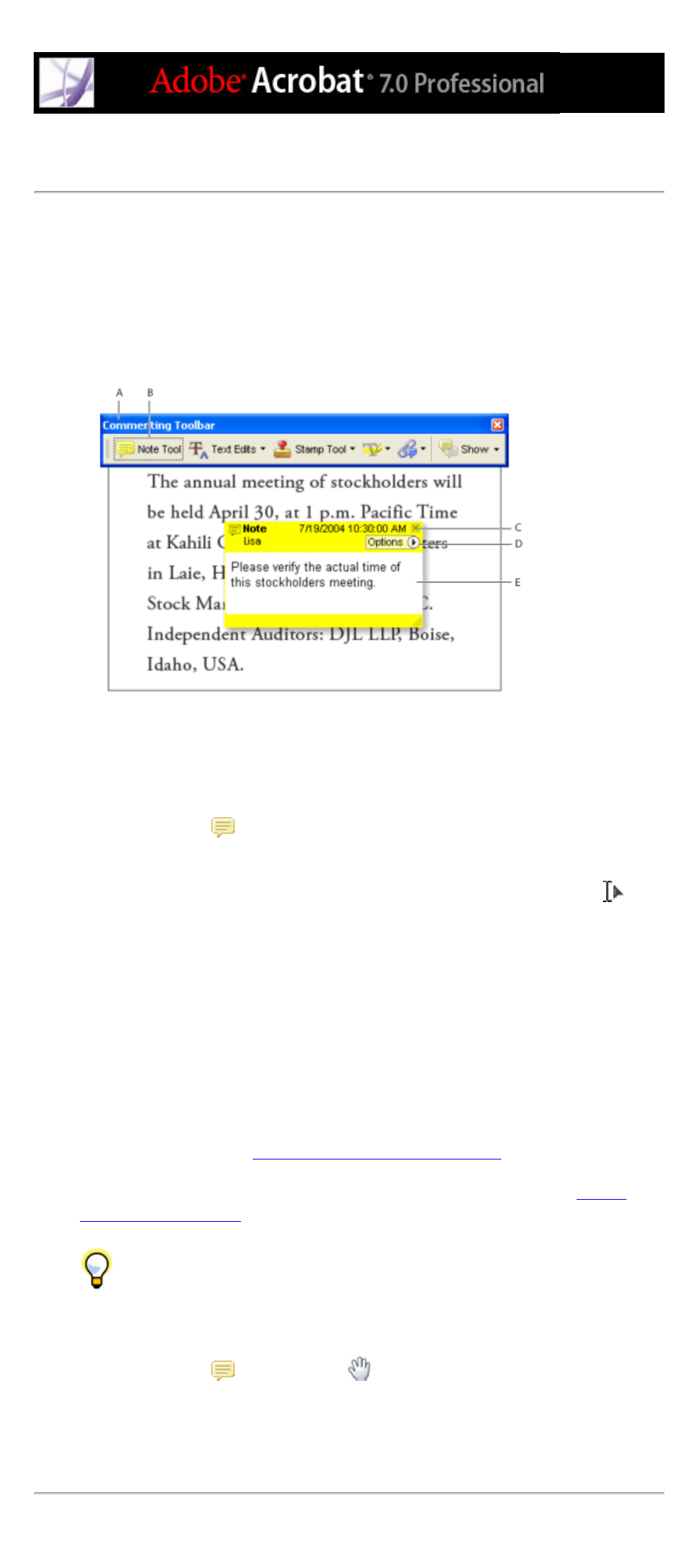 Adding note comments, Formatting notes, Note comments | Comments, Creating, Deleting, Editing, Defined | Adobe Acrobat 7 Professional User Manual | Page 254 / 793