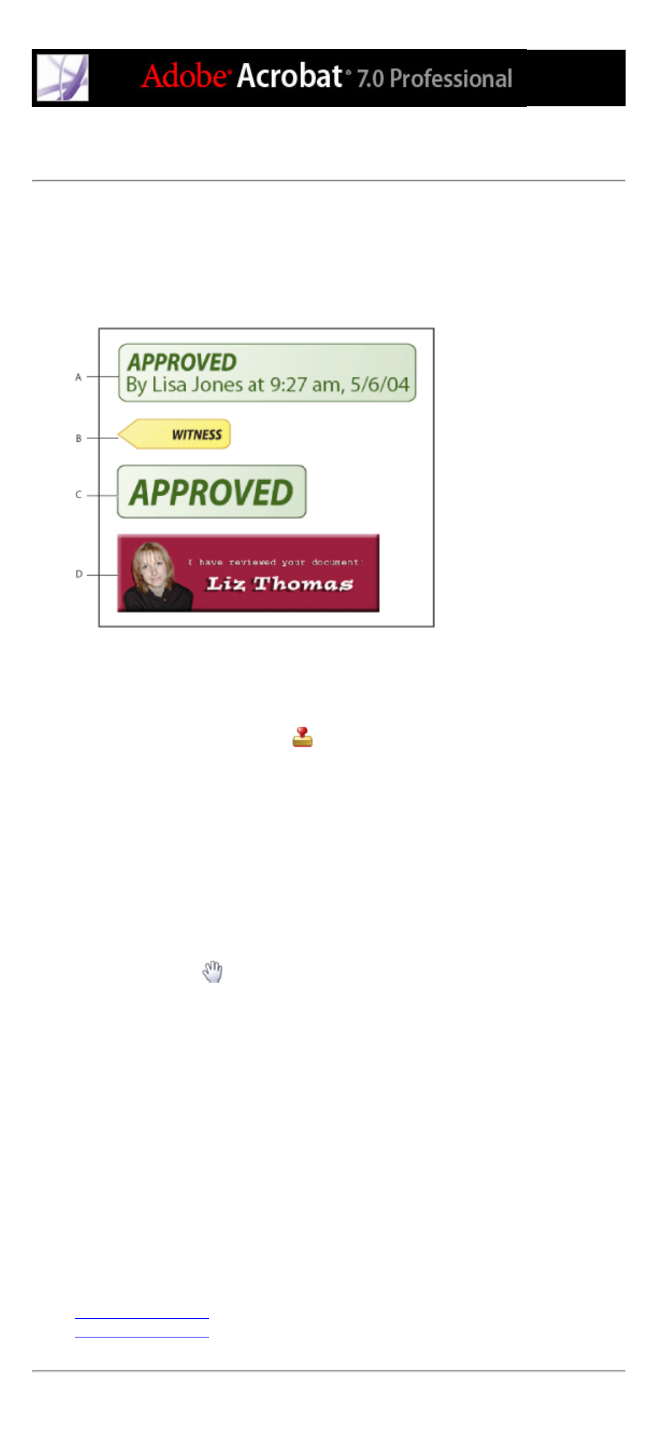 Adding stamps, Add current stamp to favorites command, Stamps | Adding to documents, Dynamic, Editing, Moving and resizing | Adobe Acrobat 7 Professional User Manual | Page 257 / 793