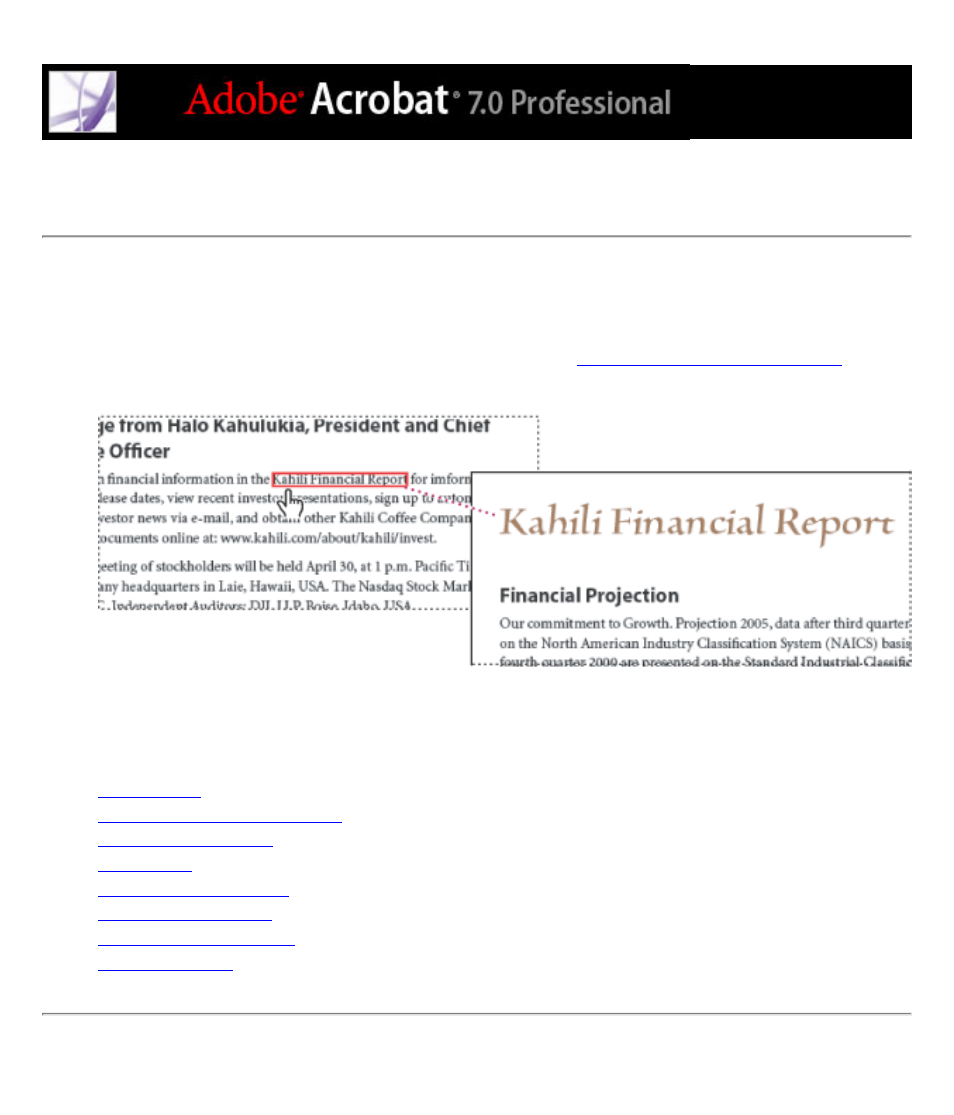 Using links, Working with, Also add links to pdf documents. (see | Adobe Acrobat 7 Professional User Manual | Page 434 / 793