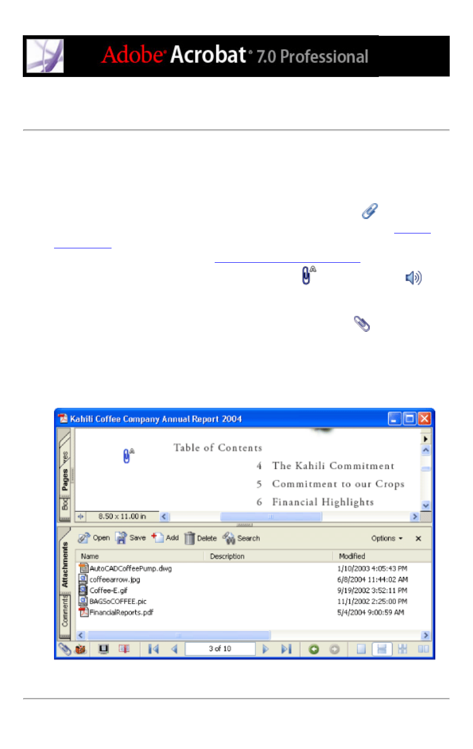 About file attachments, Attachments, file. see file attachments, Document-level | Adobe Acrobat 7 Professional User Manual | Page 497 / 793