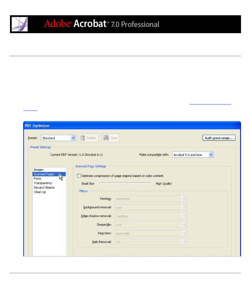 Based on color content, Filters. (see, Using scanned pages settings | Adobe Acrobat 7 Professional User Manual | Page 509 / 793