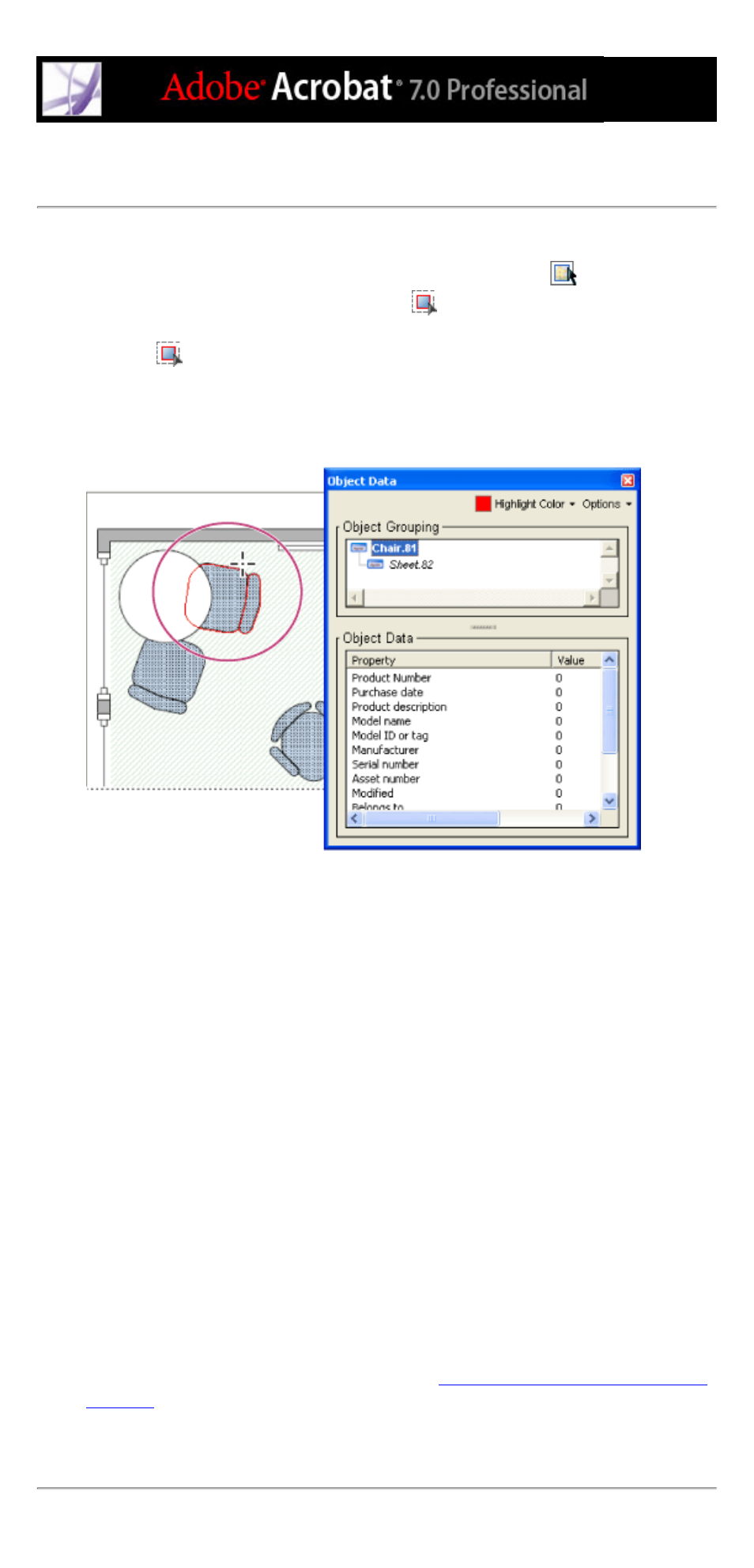 Viewing object metadata and object data, Visio, Object data tool | Viewing object data | Adobe Acrobat 7 Professional User Manual | Page 708 / 793