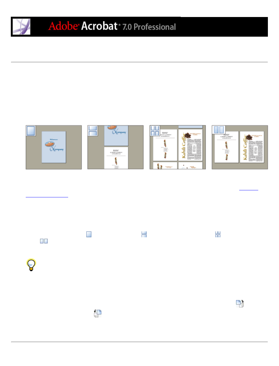 Continuous layout, Continuous-facing layout, Facing layout | Rotating, Layout, Changing view, Orientation, Setting the page layout and orientation | Adobe Acrobat 7 Professional User Manual | Page 72 / 793