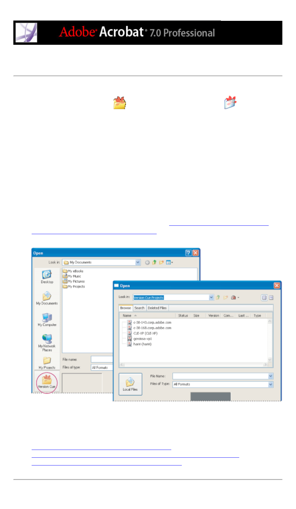 Browsing version cue workspaces and projects | Adobe Acrobat 7 Professional User Manual | Page 745 / 793