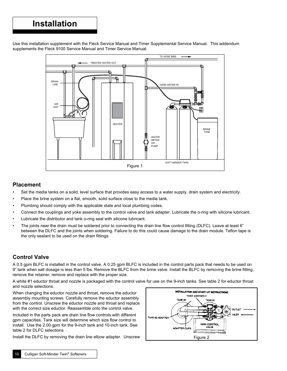 Installation, Placement, Control valve | Culligan Soft-Minder 2005 User Manual | Page 10 / 33